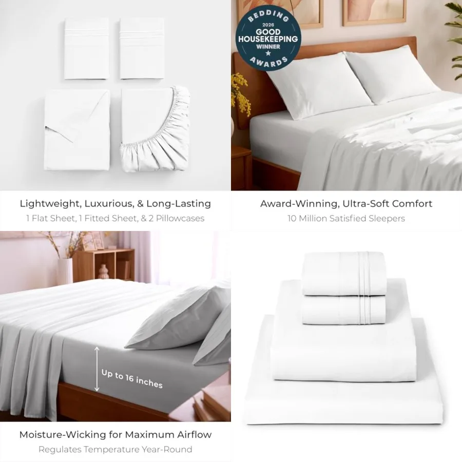 

Sheets Set 4 PC Iconic Collection Bedding Hotel Luxury, Extra Soft, Cooling Bed Sheets - Wrinkle, Fade, Stain Resistant,White