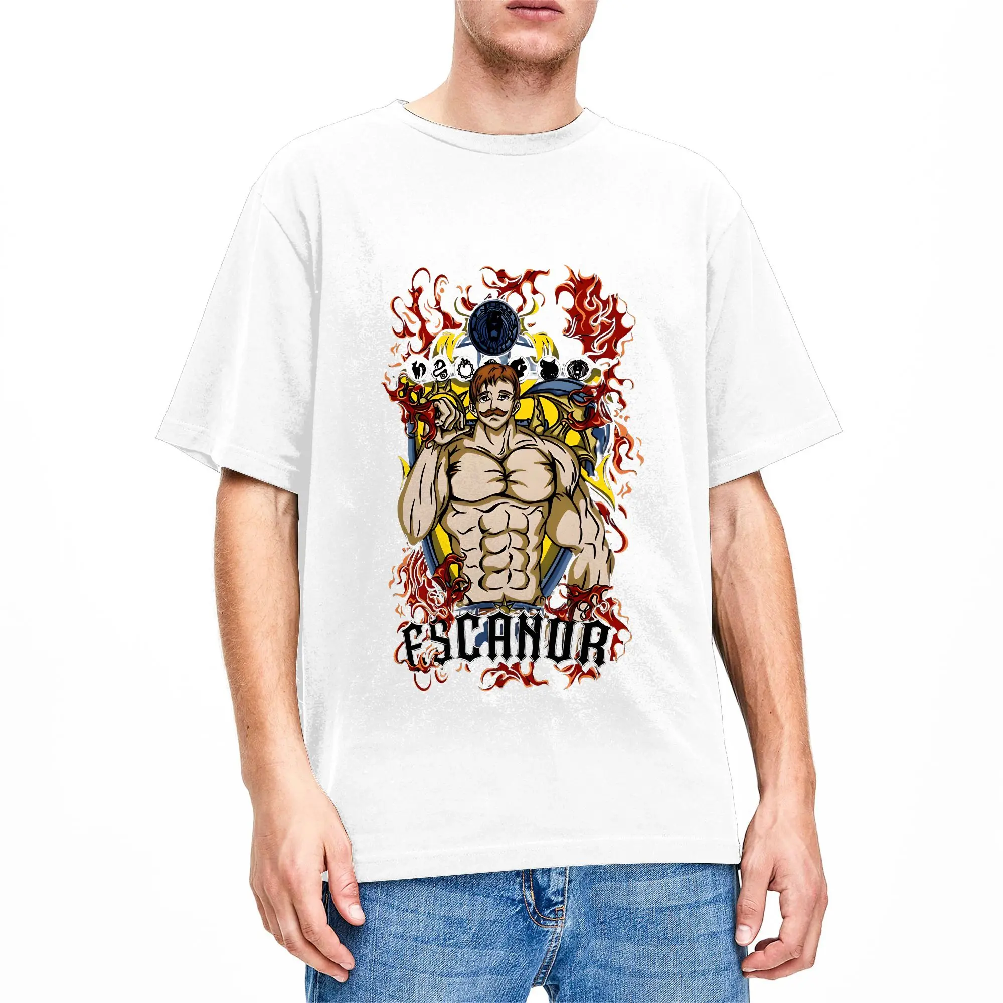 Anime Escanor Stronger Man T-Shirt Summer  Harajuku T-Shirts Men Pure Cotton O-Neck Top Tees Short-Sleeve Y2K Funny Tshirt