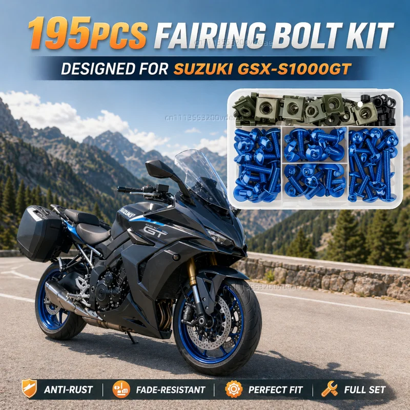 195Pcs Motorcycle Aluminum Fairing Bolt Screws Kit Nut Clips For SUZUKI GSX-S1000GT GSXSGT GSXS-GT GSXS1000GT GSX-S CNC Fastener
