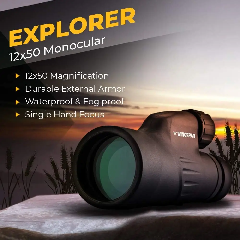 High Powered 12X50 Monocular. Bright and Clear. Single Hand Focus. Waterproof. Fog Proof. For Bird Watching, or Watching Wildlif