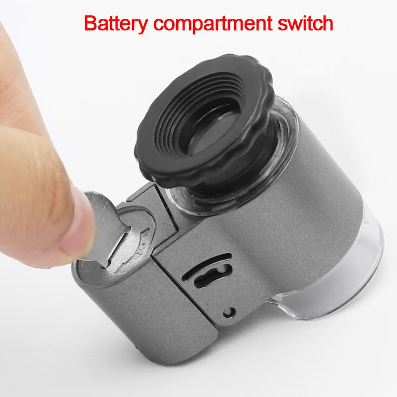 Imagem -03 - Lupa Dobrável Portátil com Iluminação Mini Microscópio de Bolso Handheld Lupa Jóias Moedas Selos Antiguidades 50x