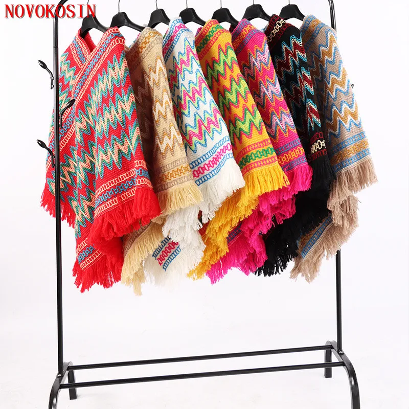 

8 Colors Autumn Knitwear Women Triangle Loose Sweater With Tassels Knitted Poncho Striped Pullovers Out Streetwear