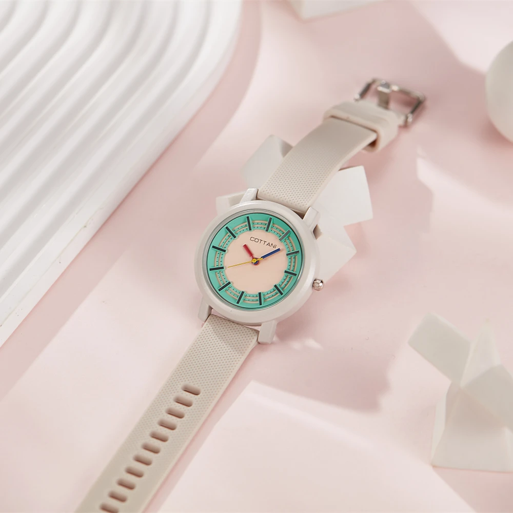 Fashion ladies watch silicone round contrast fashion college students watch ladies quartz watch