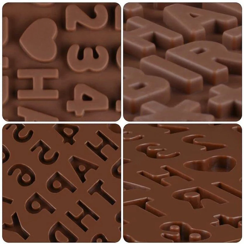 New Silicone Letter & Number Chocolate Molds Set Alphabets & Numbers Baking Tools with Happy Birthday Cake Decors Fondant Molds