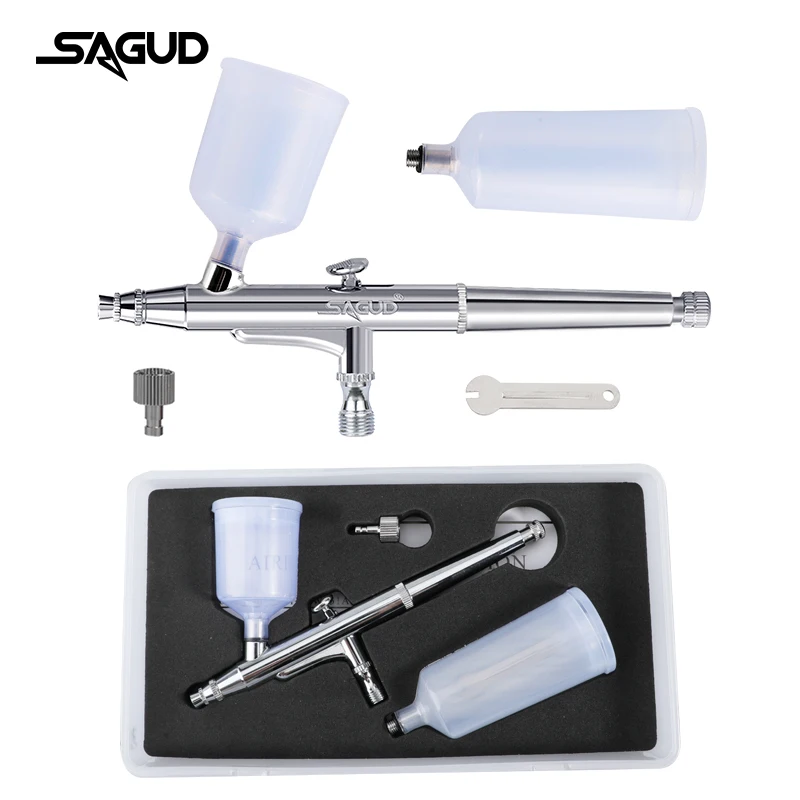 0.3mm Airbrush Set Double Action Gravity Feed Spray Gun with 20/40CC Cup and Connector and Repair Wrench for Nail Art Cake
