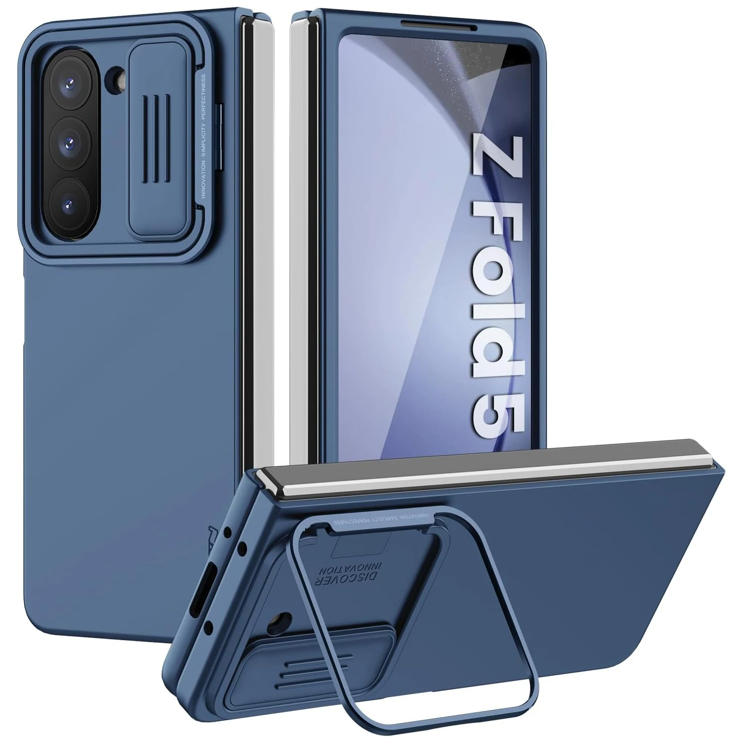 

for Samsung Galaxy Z Fold 5 Case with Metal Kickstand [Slide Camera Cover] Cam Shield Silky Liquid Silicone case