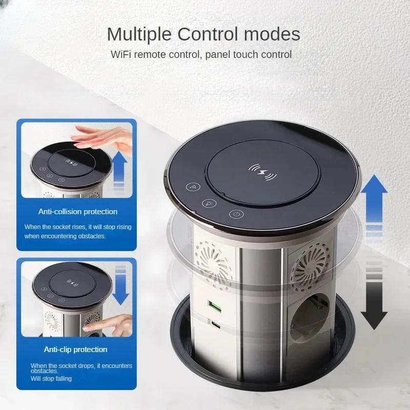 Imagem -02 - Wifi Tuya Toque de Levantamento Automático Pop-up Tomada de Mesa Ip65 à Prova Dip65 Água Recesso Tomada da ue Alto-falante Bluetooth Carregador sem Fio