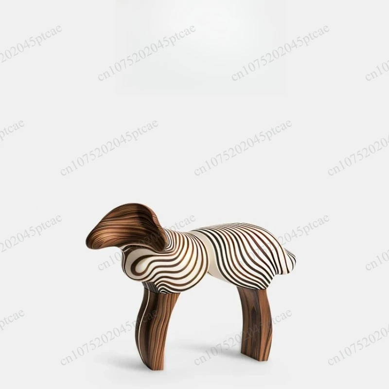 Design Sense Children's  Household Animal Stool Light Luxury Creative Abstract Lamb Solid Wood Stool Artistic