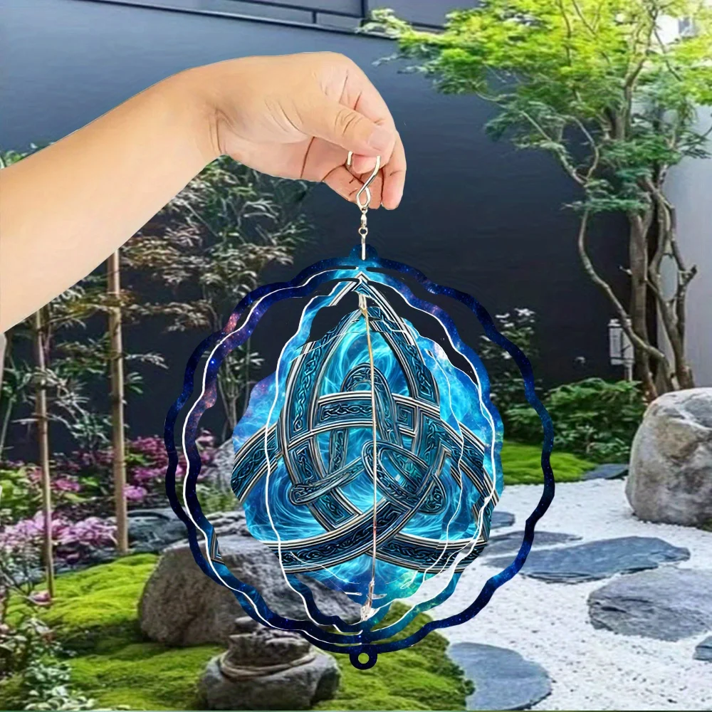 Ein atemberaubendes keltisches Knoten-Windspiel aus Metall mit 3D-Drehfunktion und 360°-Drehung °   Unendlich drehbarer Haken für Gartendekoration im Freien
