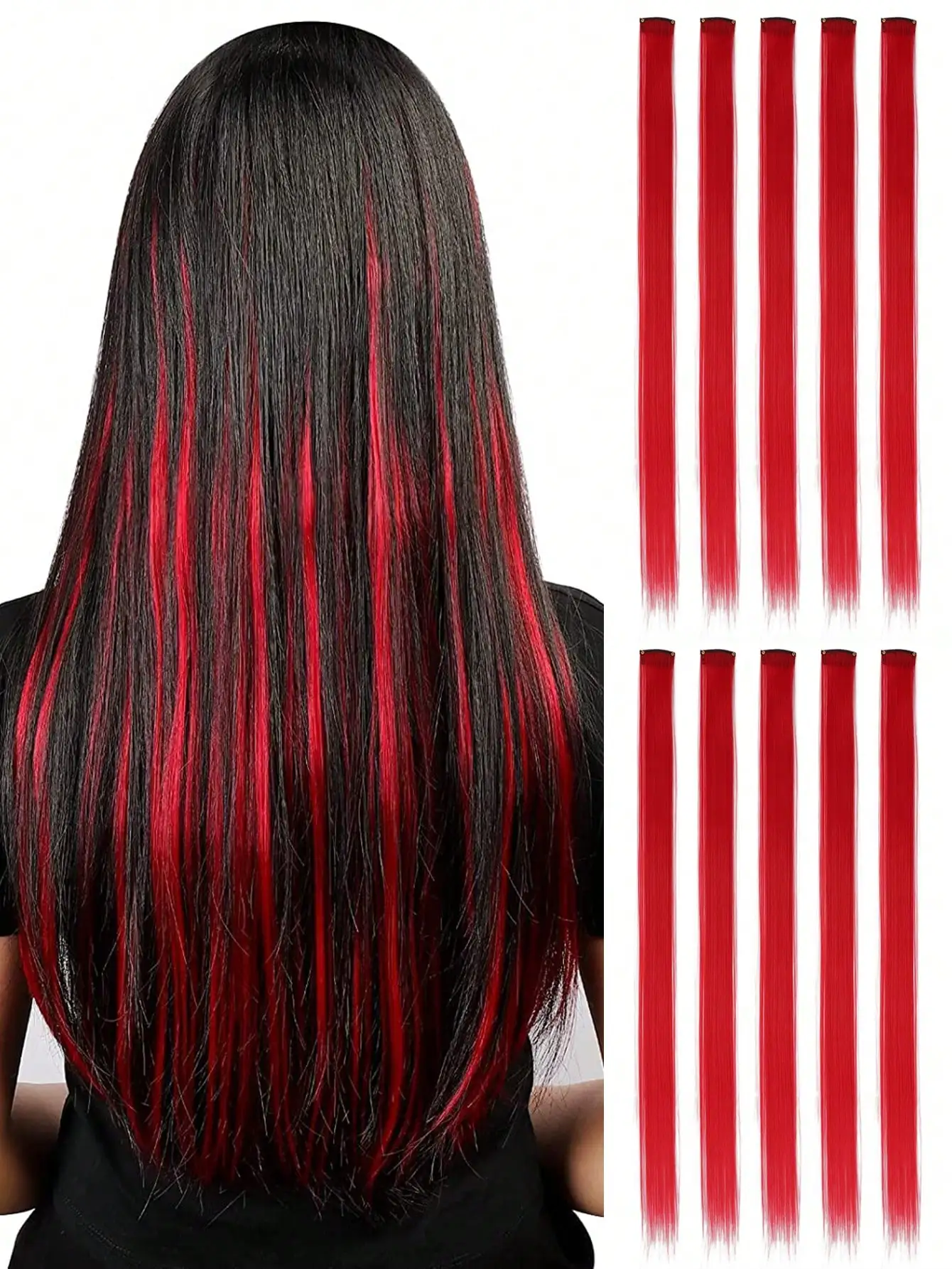 

10pcs Colorful Clip-In Hair Extensions, 20 Inch Straight Synthetic Hair, Clip-In Hair For Halloween Costume, Christmas, Party
