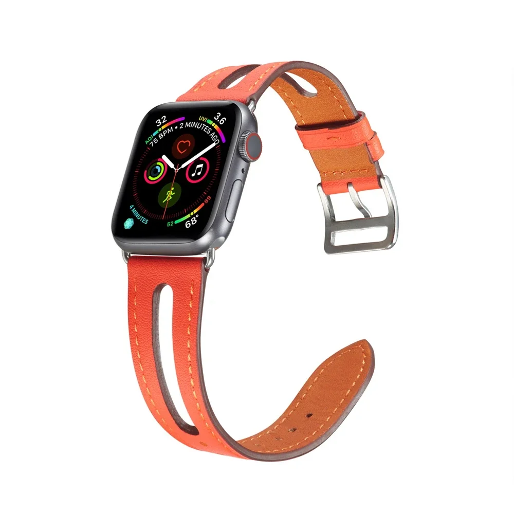 Leather Strap For Apple Watch Band 49mm 45mm 41mm 44mm 42mm 46mm Openwork Bracelet Wristband iWatch Ultra 10 9 8 7 6 5 4 SE Belt
