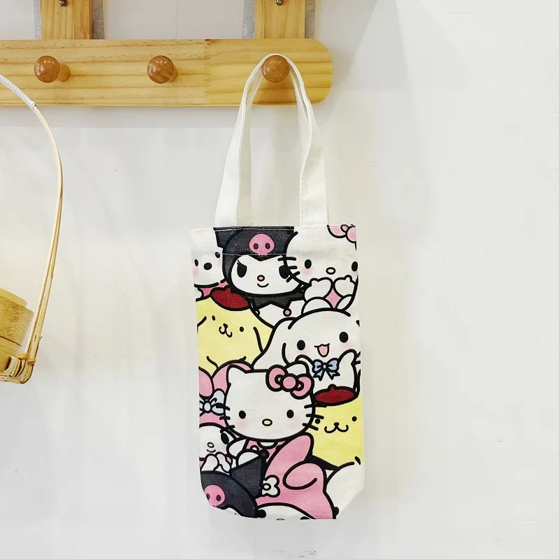 Kawaii Sanrio Cinnamoroll Water Bottle Bag Cute Anime Figure Kuromi Pochacco Canvas Mug Bags Insulated Cup Bag Girls Gift