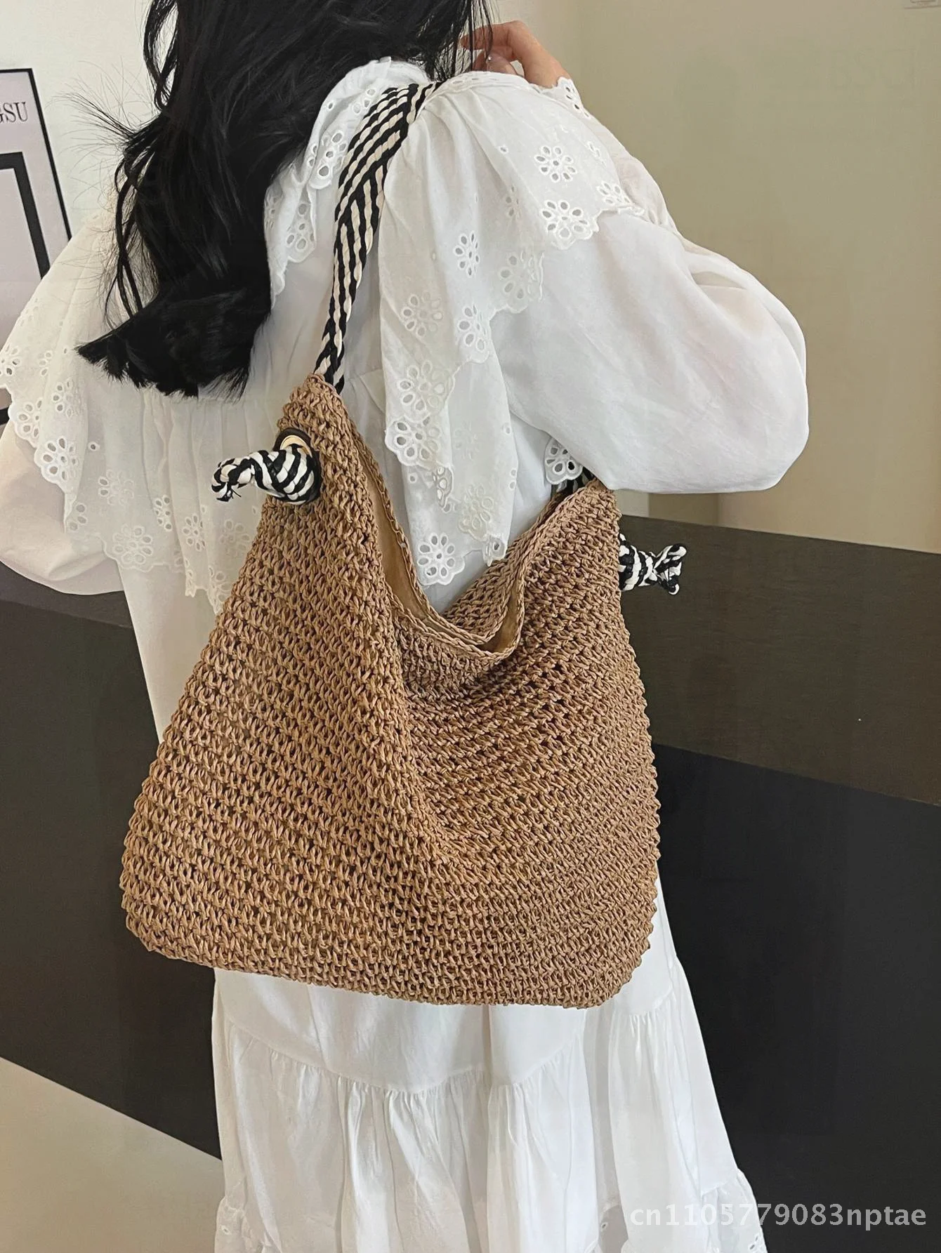 

Women's Large Capacity Straw Woven Bag 2024 Holiday Style Fashionable Shoulder Underarm Bag Street Trend Beige/Khaki/Colorful