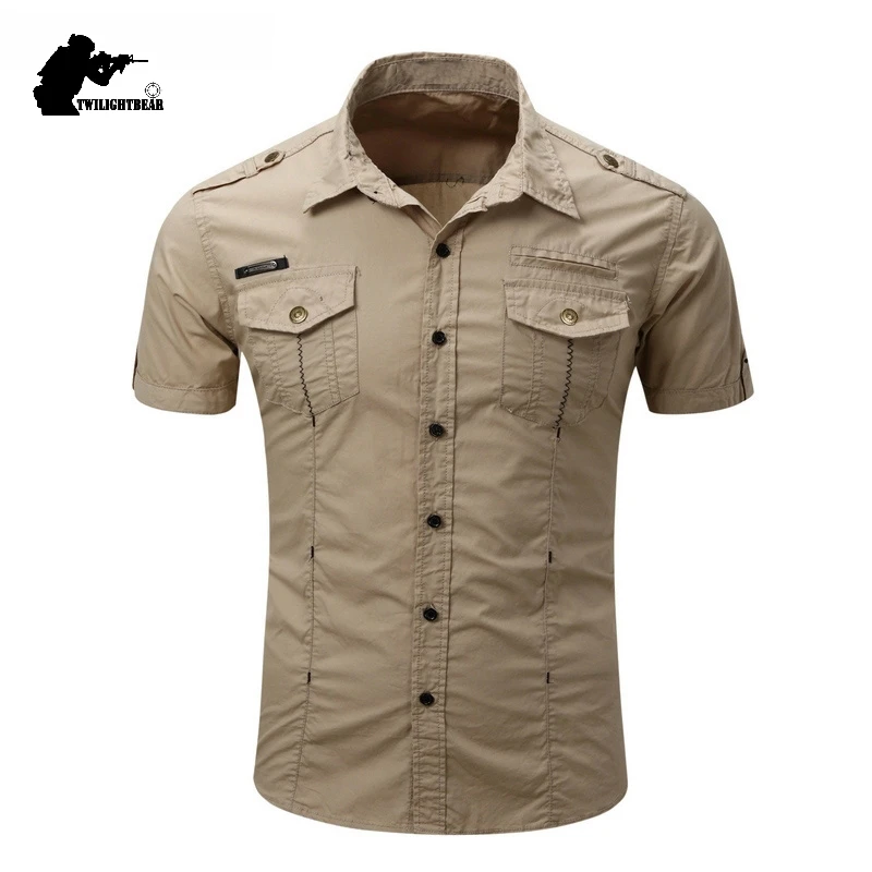 Summer Men\'s Shirts Short Sleeve Overshirt Male Plus Size Pure Cotton Casual Shirt Men Clothing Oversized Hunting Blouse A2F1558