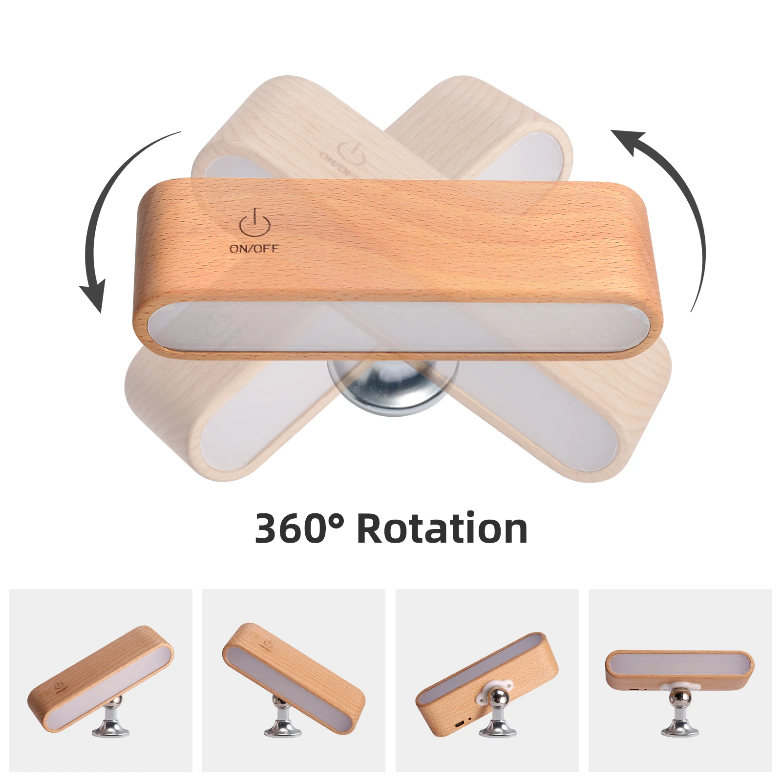 LED Beech Wood Magnetic Rechargeable Night Lights 360° Rotatable Portable Black Walnut Bedroom Wall Bedside Reading Table Lamp