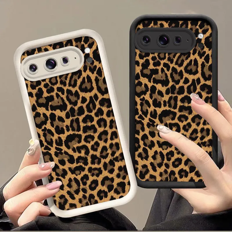 حافظة سيليكون مرنة لهاتف جوجل بيكسل 10 برو XL بيكسل 9 غطاء حماية مقاوم للصدمات غطاء طباعة الفهد Funda