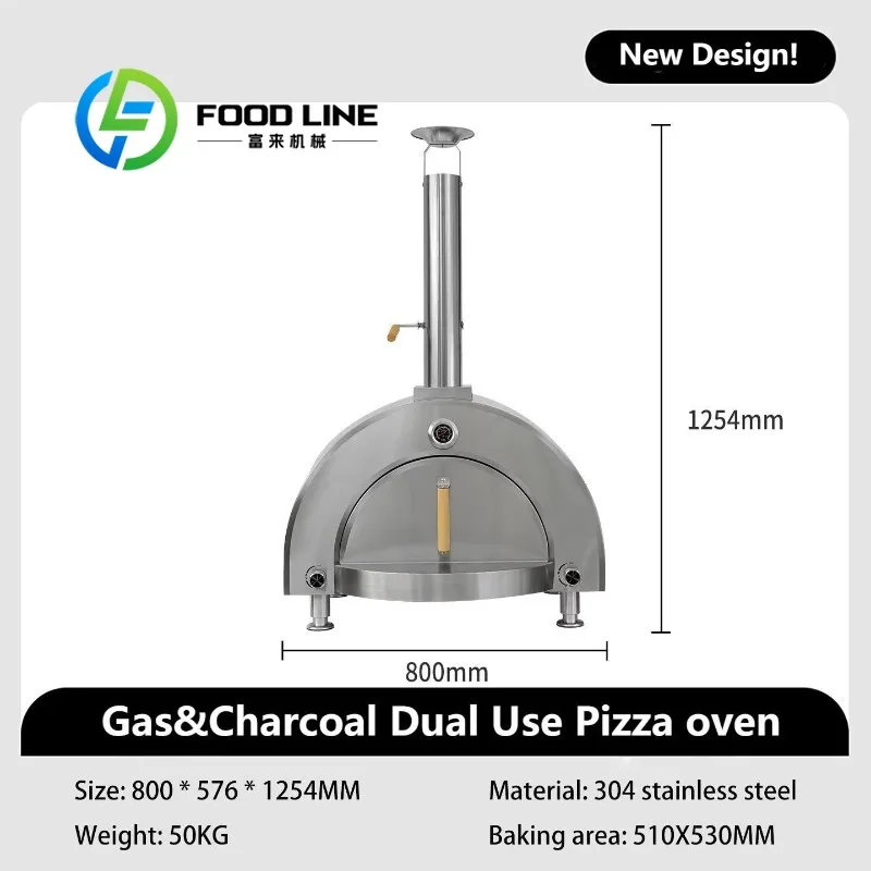 Factory Direct Premium Luxurious Charcoal Butane High Heat Output Pizza Oven Double Layer Stainless Steel Body for Patio Parties