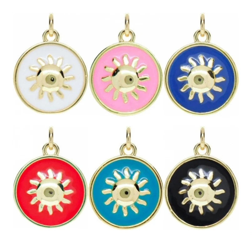 

2Pcs Circle Coin Shape Star Round Sun Enamel Charms Pendant Blue Gold Color Copper Approx 13.6x18.9mm Jewelry