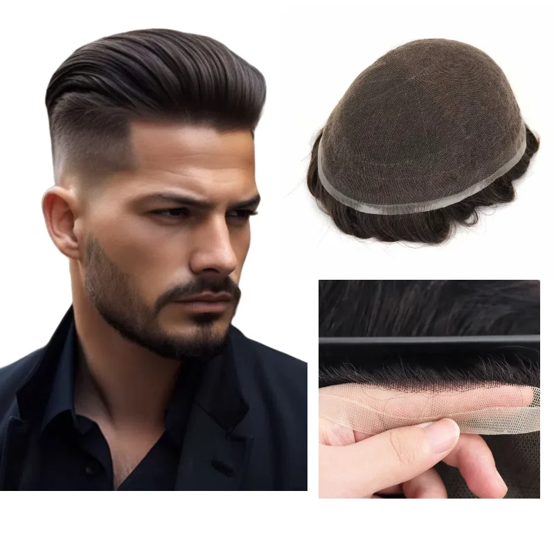 

Мужской парик с полной кружевной основой, человеческие волосы 120% плотность 130% | Размер 8x10 дюймов для верхнего покрытия короны, натуральный черный цвет