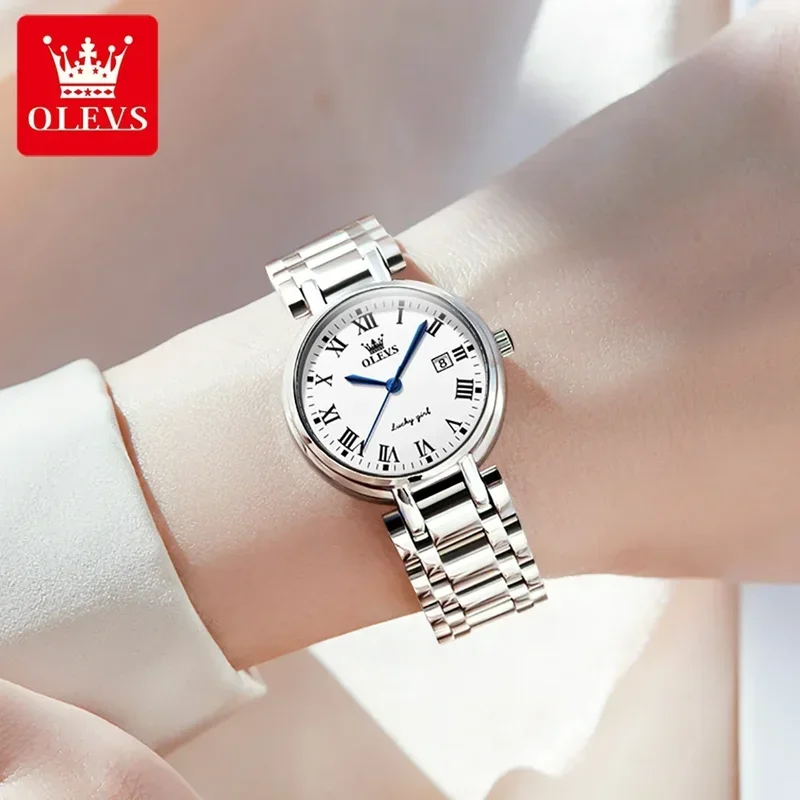 Olevs 5575 luxury quartz woman Watch stainless steel strap women\'s wrist watch Roman Dial waterproof watch women Gif