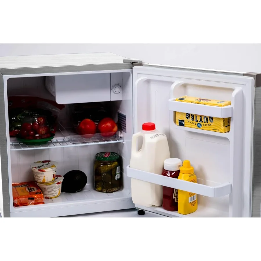 ثلاجة صغيرة بباب واحد EFR180 سعة 1.6 قدم مكعب من الفولاذ المقاوم للصدأ للاستخدام المنزلي أو المكتبي الحديث بتصميم مدمج مع موفر للطاقة