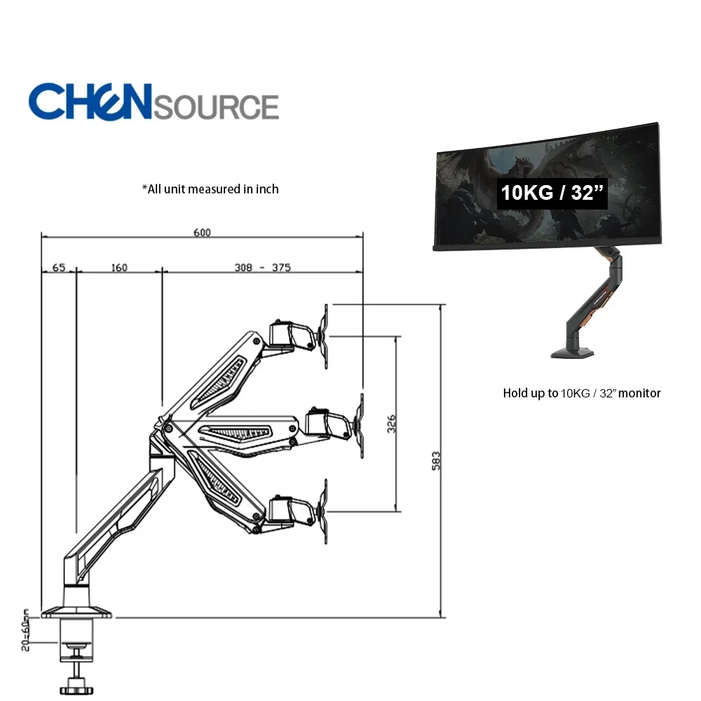 Gaming Monitor Arm for single lcd monitor spring mount on desk