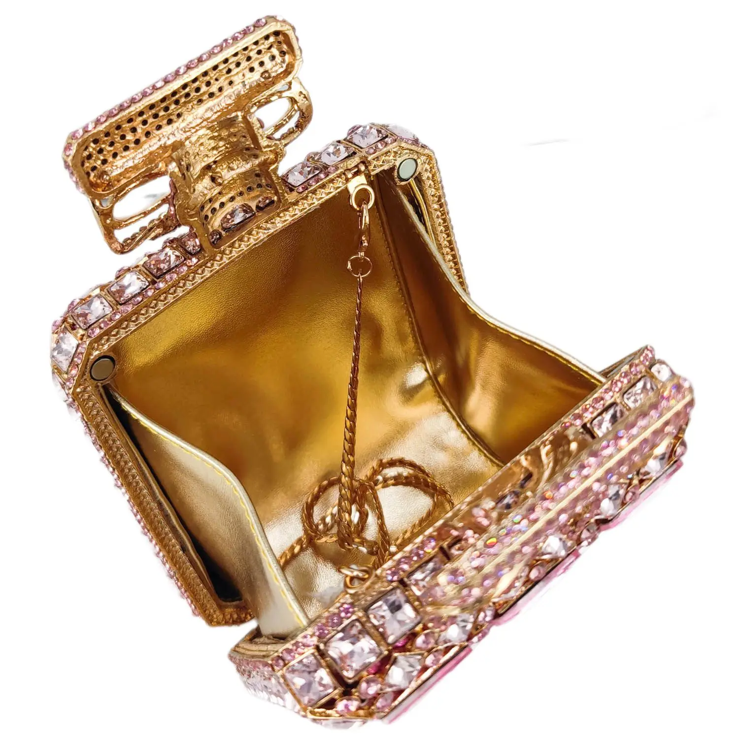 Boutique De FGG Novelty Perfume Bottle Shape Women Crystal Clutch Evening Handbags Party Wedding Rhinestone Handbags and Purses