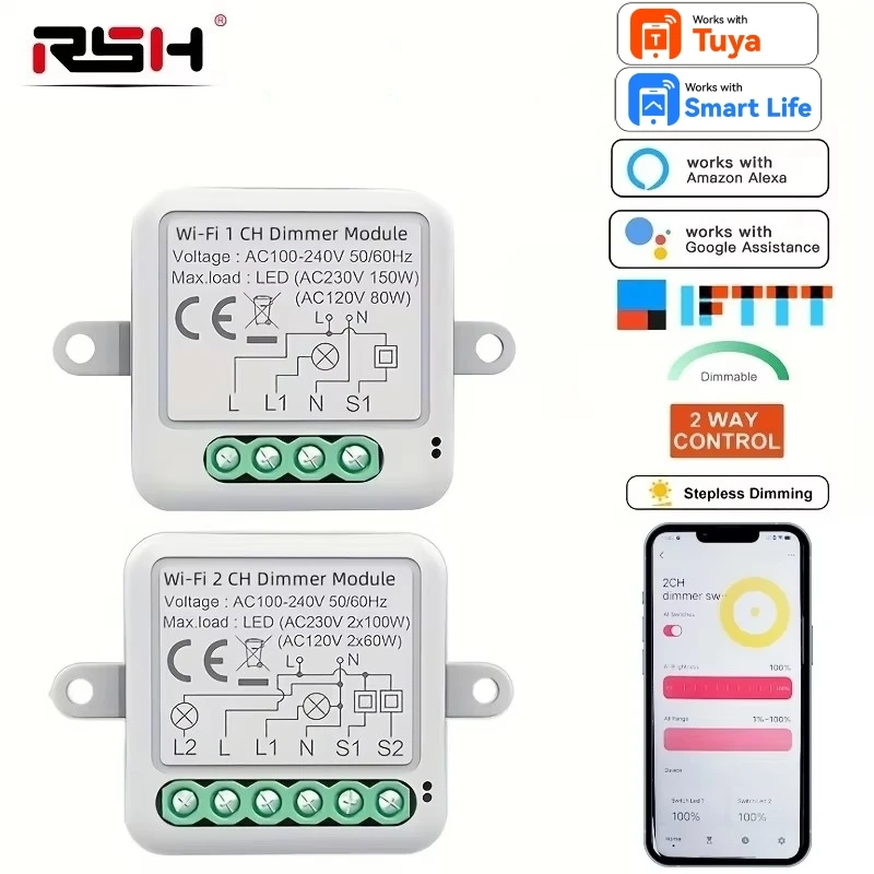 for Tuya Wifi / ZigBee Smart Dimmer Switch Module 2 Way Dimmable Light Switch APP Remote Control Work With Alexa Google Home