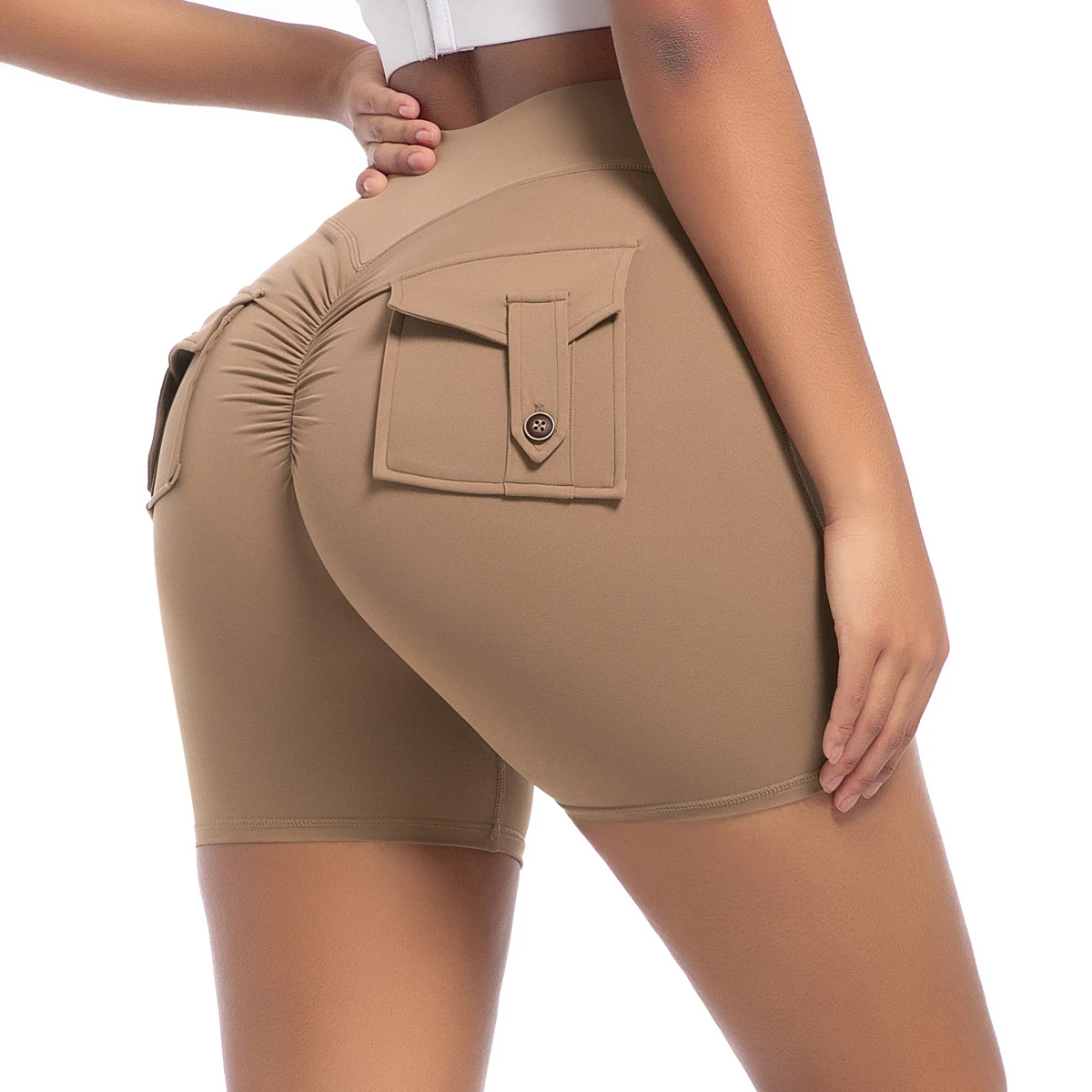Yoga Shorts for Women Pocket Scrunched Butt Gym Leggings High Waist Push Up Tights Sexy Booty Sports Shorts Fitness