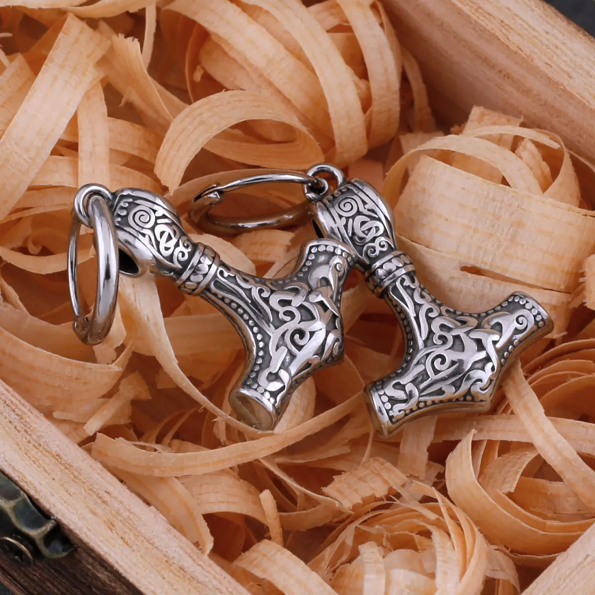 Fashion Vikings Thor's Hammer Earrings Stainless Steel Men's Nordic Celtic Hip Hop Amulet Accessory Vintage Anchor Jewelry Gift