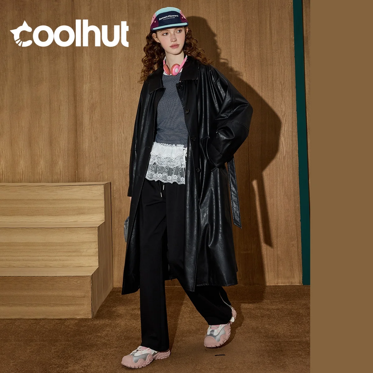 COOLHUT PU-leren jas Herfst gestructureerd trenchcoat Premium gekerfd reversontwerp Minimalistisch chique waterdichte bovenkleding