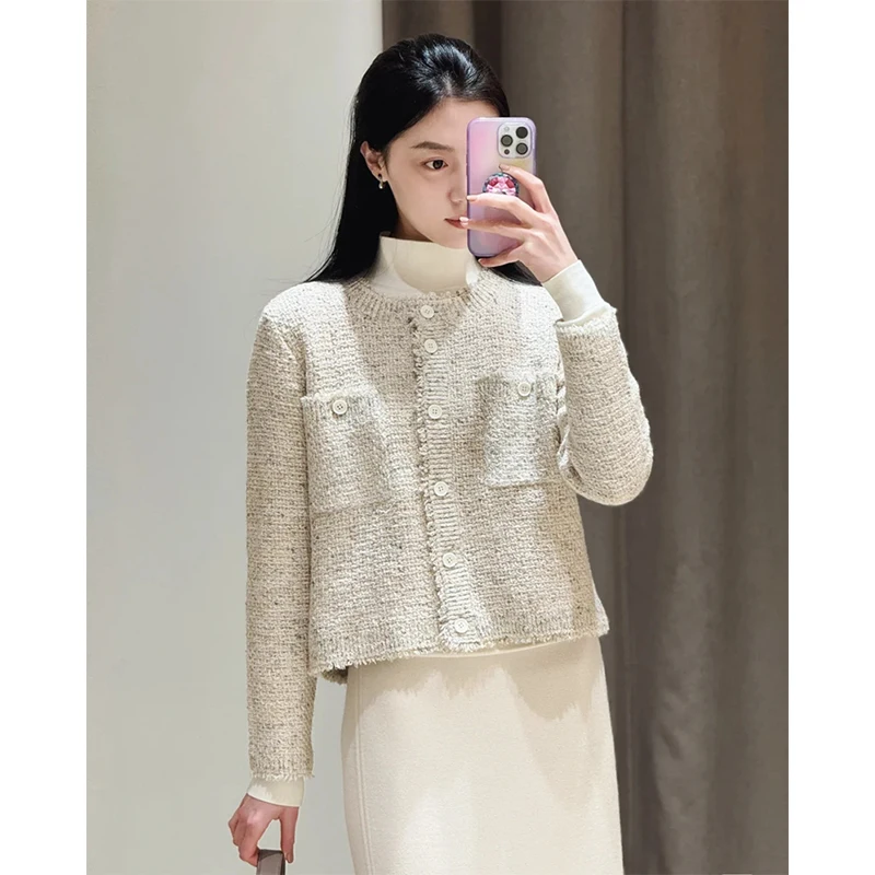 

Женский вязаный кардиган Selfwill Pure Line с бахромой и цветочным узором, шелковый, для весеннего повседневного образа, из шерстяной смеси, стандартный крой