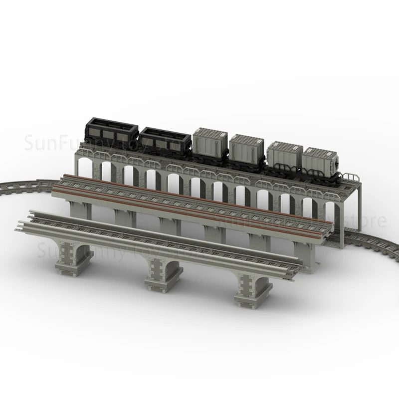 

MOC Retro Train Container 92088 Subway Bridge Viaduct 53401Railway Track Parts City Train station Assembly Bricks Kid Toy Gift