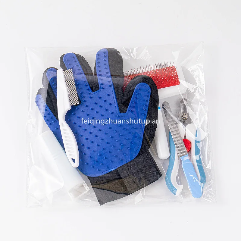 Ensembles de toilettage pour animaux de compagnie, coupe-ongles, peignes à puces, gants d'épilation, avec dents longues et courtes en acier inoxydable, fournitures pour animaux de compagnie, 7 pièces