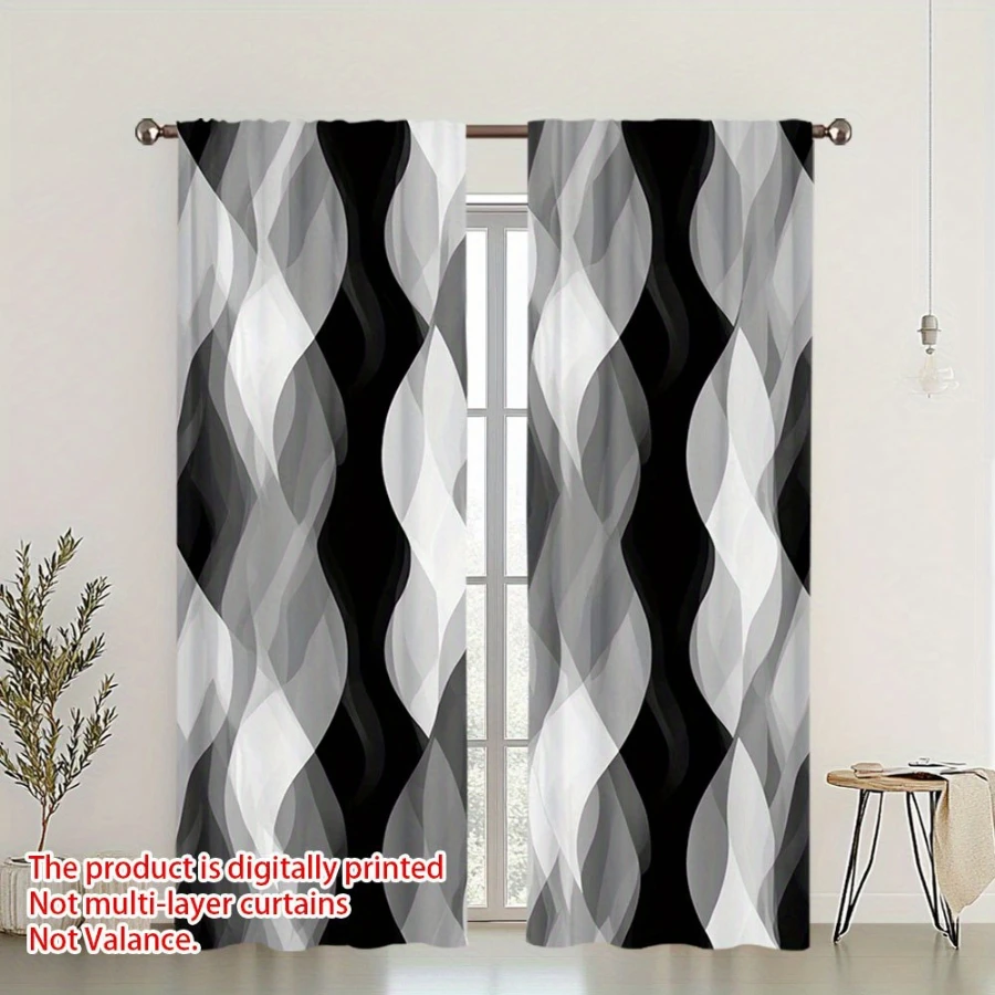 2PCS Digital Printed Curtains, Flowing Shadow Ripples Pattern, Beautiful Window Drapes for Living Room Bedroom Home Decor