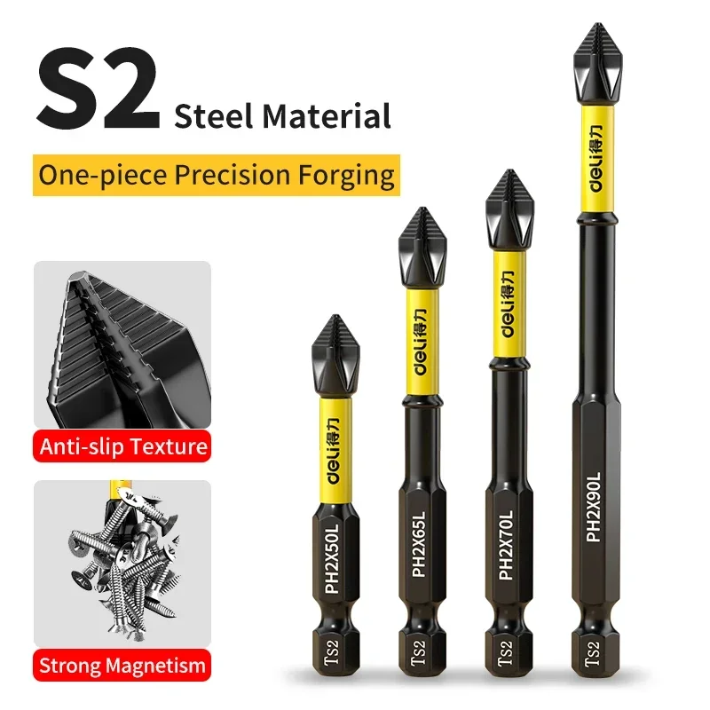 Deli 1pc Magnetic Batch Head Impact Strong Cross High Hardness 25/50/65/70/90/150mm Anti Non-slip WaterProof PH2 Screwdriver