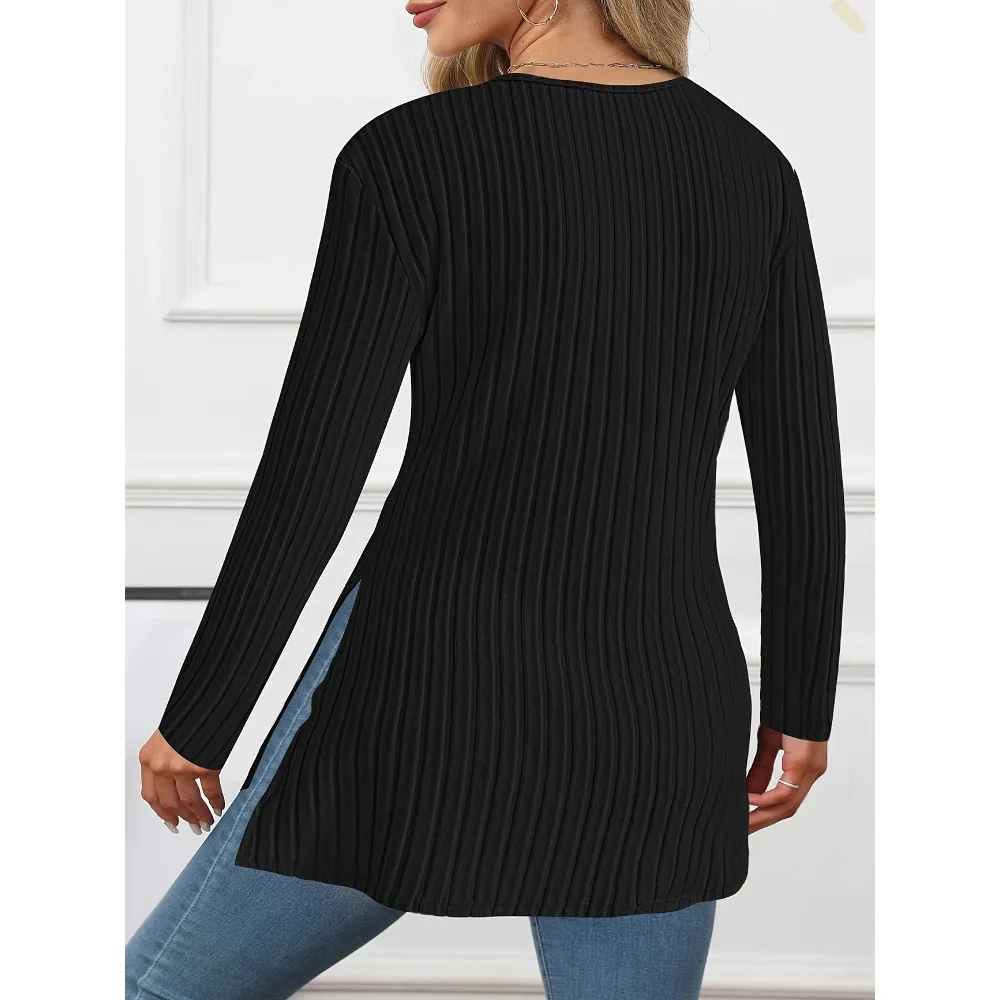 حجم كبير 1XL-5XL جديد المرأة الخريف/الشتاء جديد بلون محبوك القمم السيدات الأوروبية والأمريكية مضلع غير النظامية الشق