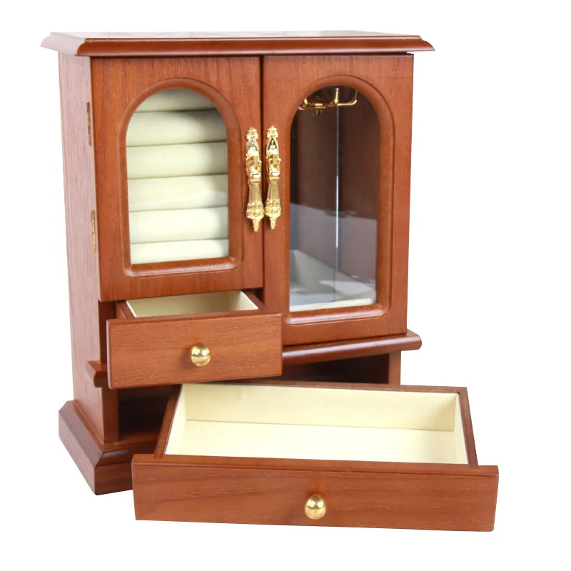 New Fashion Wooden Jewelry Boxes Retro Necklace Ring Ear Nail Jewelry Boxes Pure Large Capacity Creative Storage Box Decoration