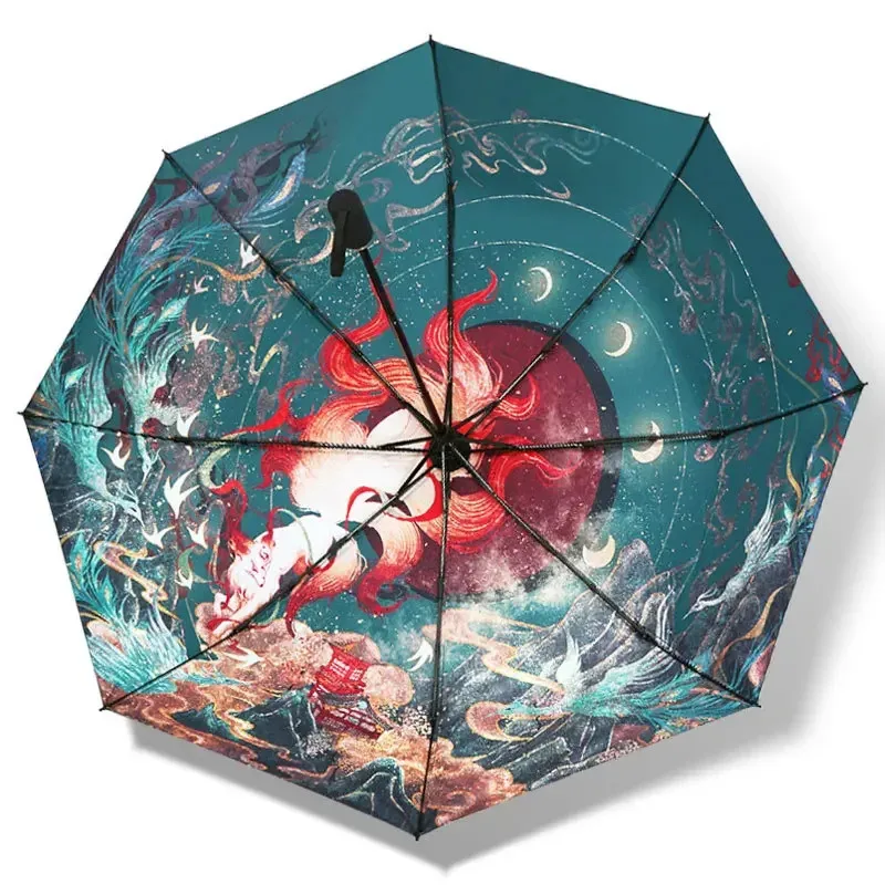 Chinese Style Umbrella for Women Windproof Umbrellas Automatic Folding Wind Resistant Anti Ultraviolet Sun Rain Umbrella 8Ribs