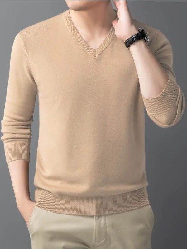 

Мужской свитер с круглым вырезом и V-образным вырезом, длинный рукав, вязаный, термобелье, однотонный, повседневный, из полиэфирного волокна, зимний, модный