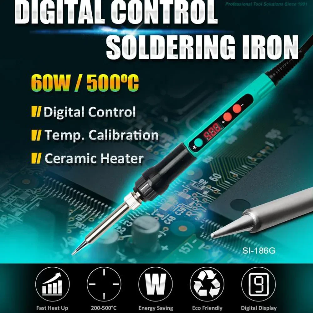 Proskit SI-186G 60W 220V LED Intelligent Digital Display Temperature Control Electric Soldering Iron Precise Fast Heating Repair