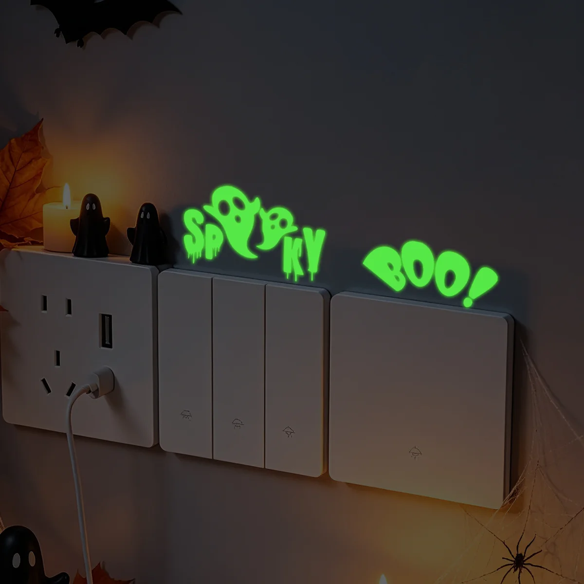 1PC Glow In The Dark Ghost Removable Vinyl Sticker for Light Switch Bedroom Living Room Home Party Decor