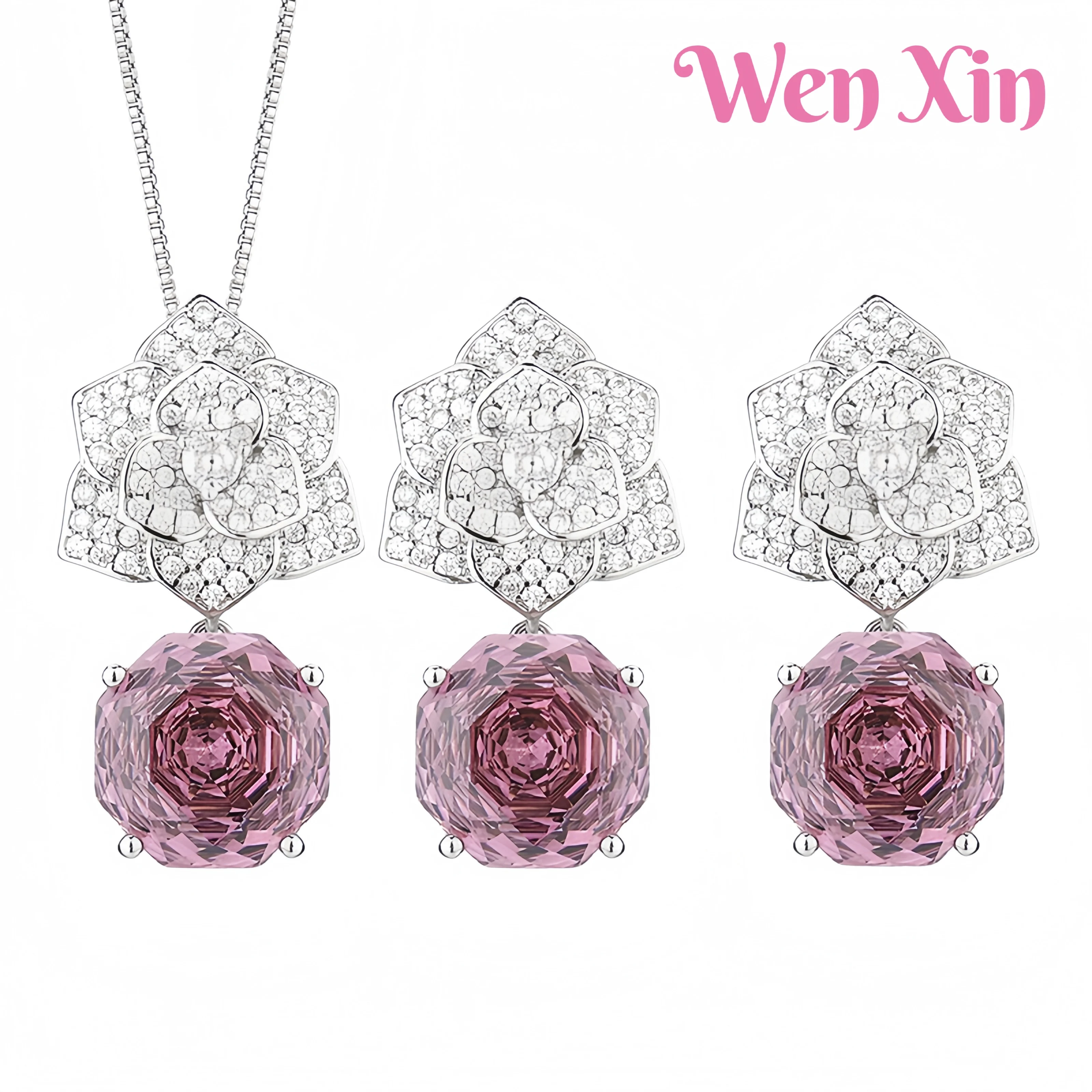 

WENXIN Brand MUSHAN MCT Simulated Rose Violet Petals Earrings Pendant Necklace For Women Suit Fashion Jewelry Accessories