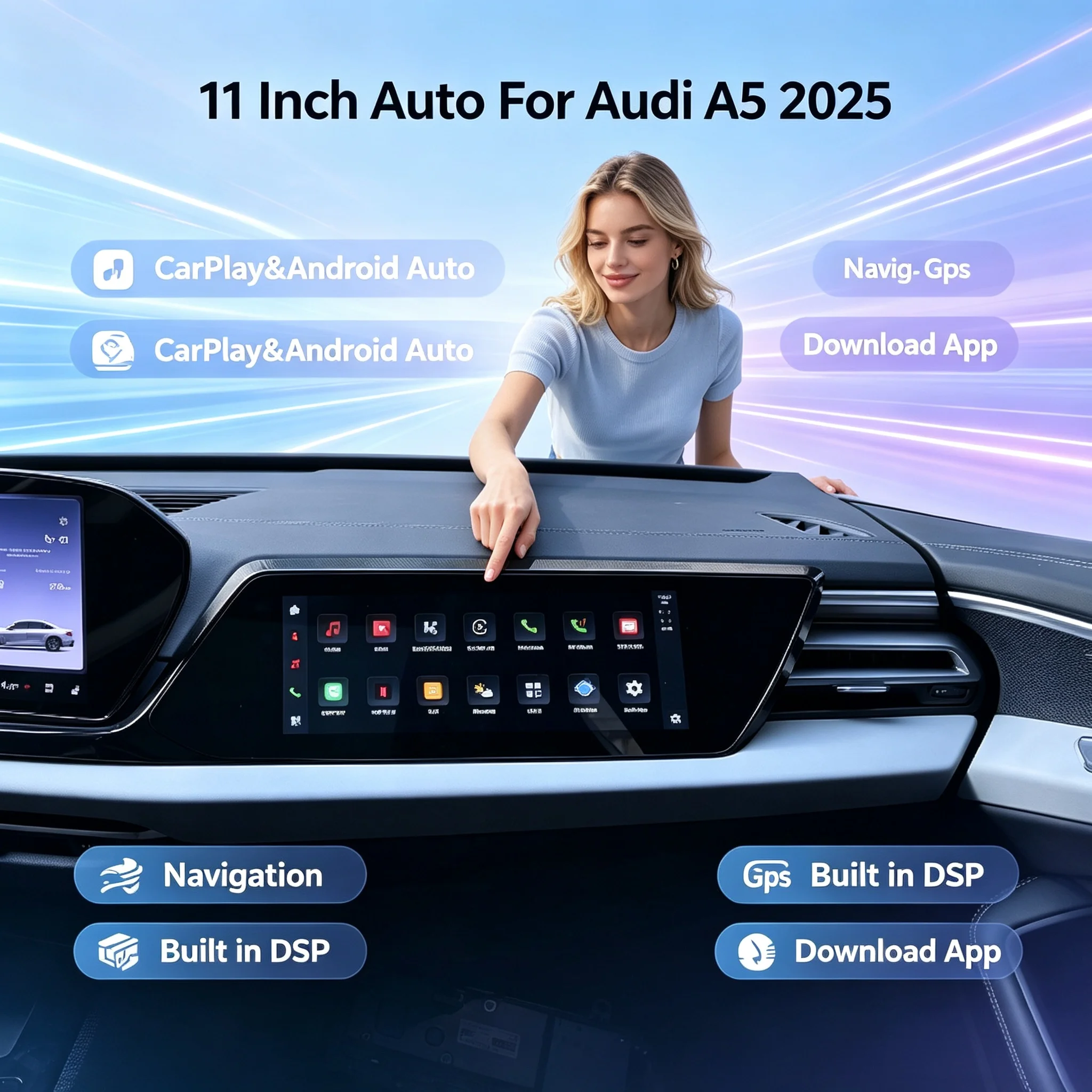 Co-pilot 11 Inch Screen Carplay For Audi A5 2025 Car Multimedia Player Panel Display Unit Android 13 Monitor