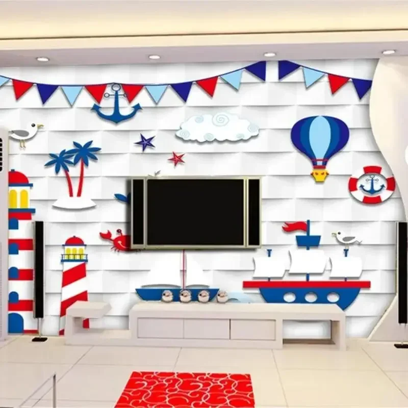 3D Custom Wallpaper Mediterranean Style Cartoon Bunny Hand-Painted Balloon Teacup Fresco Mural for Children's Room home decor