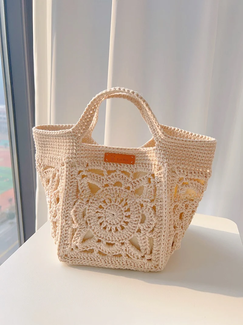 handmade-crochet-yarn-material-kit-handbag-cotton-thread-hook-needle-summer-gift-for-best-friend-diy-weaving-kit