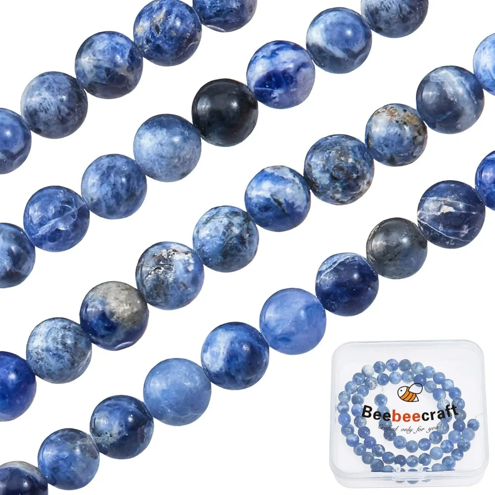 1 Box 2 Strands 6mm Natural Blue Sodalite Beads Round Loose Gemstone for Bracelet Necklace Earring Jewelry Making