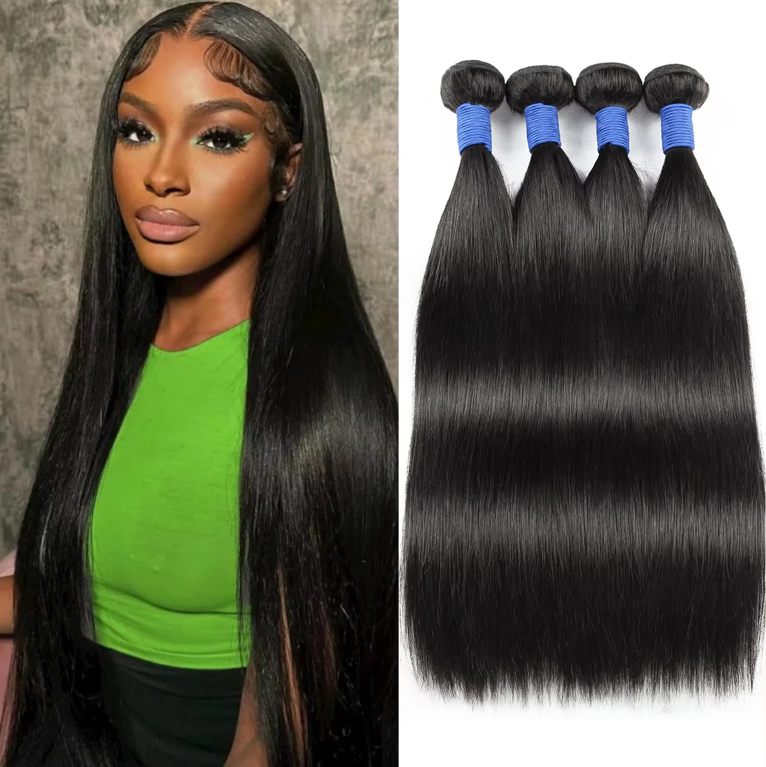 

Натуральные прямые волосы для наращивания, 38-40 дюймов, необработанные, бразильские, натуральный черный цвет, наборы из 3-4 пучков