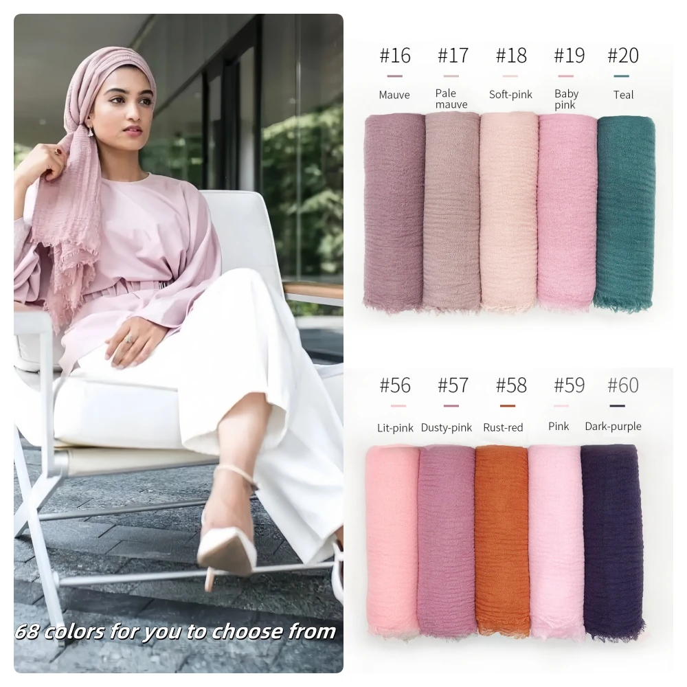 95x180CM sciarpa in viscosa di cotone con nappe rugose musulmane Crinkle Solid 68 colori scialle Hijab da donna di grandi dimensioni fasce lunghe