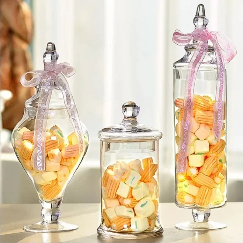 

Crystal Wedding Decor Transparent Glass Crafts Three Styles Candy Jars Grain Storage Bottle